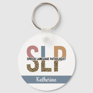 Custom SLP Speech Pathologist Leopard Print Keychain