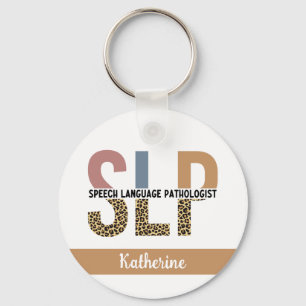 Custom SLP Speech Pathologist Leopard Print Keychain