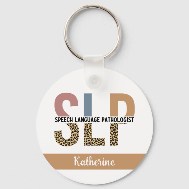 Custom SLP Speech Pathologist Leopard Print Keychain (Front)