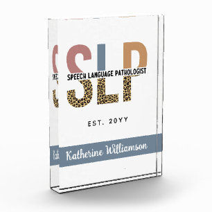Custom SLP Speech Pathologist Leopard Print Photo Block