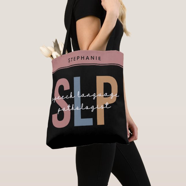 Custom SLP Speech Pathologist Speech Therapist Tote Bag (Close Up)