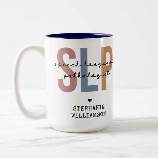 Custom SLP Speech Pathologist Speech Therapist Two-Tone Coffee Mug (Left)