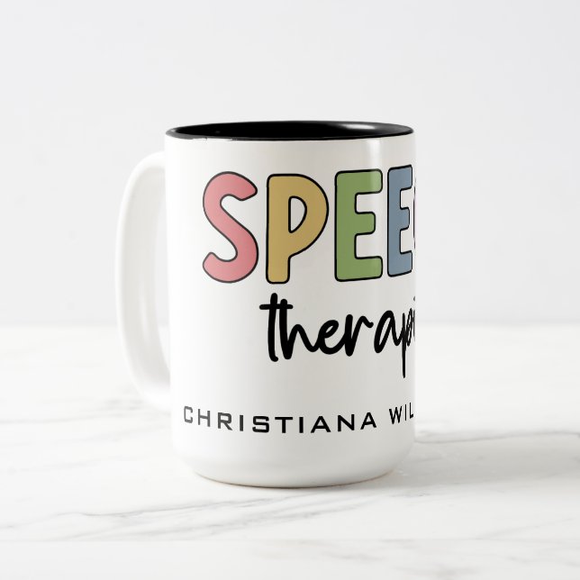 Custom SLP Speech Pathologist Speech Therapist Two-Tone Coffee Mug (Front Left)