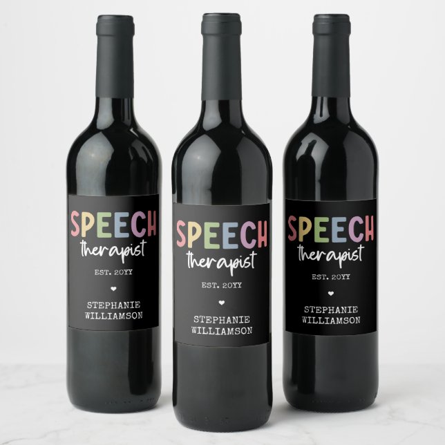 Custom SLP Speech Pathologist Speech Therapist  Wine Label (Bottles)