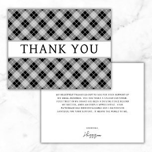 Custom Small Business Classic Plaid Black Thank You Card