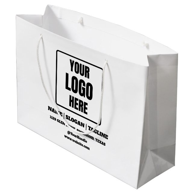 Custom Small Business Logo Branded Black & White  Large Gift Bag (Back Angled)