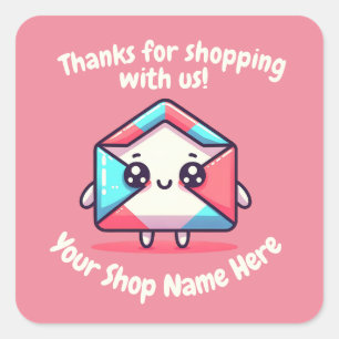 Custom Small Business Name Cute Mail Thank You Square Sticker