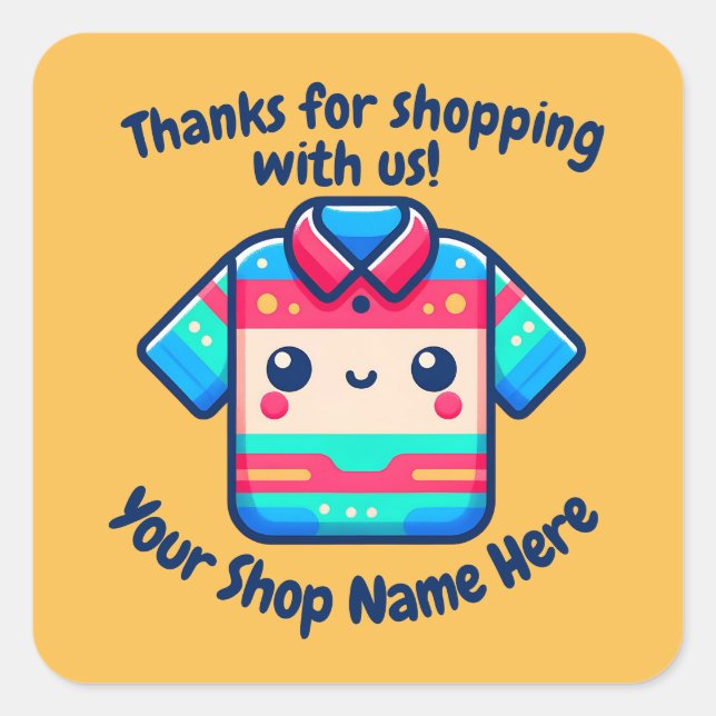 Custom Small Business Name Kawaii Shirt Seller Square Sticker (Front)