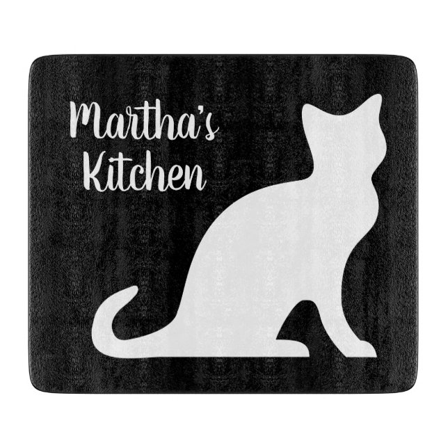 Custom small glass cutting board with cute cat (Front)