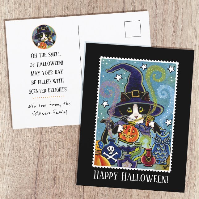 Custom "Smell of Halloween" Cat Witch Postcard (Creator Uploaded)