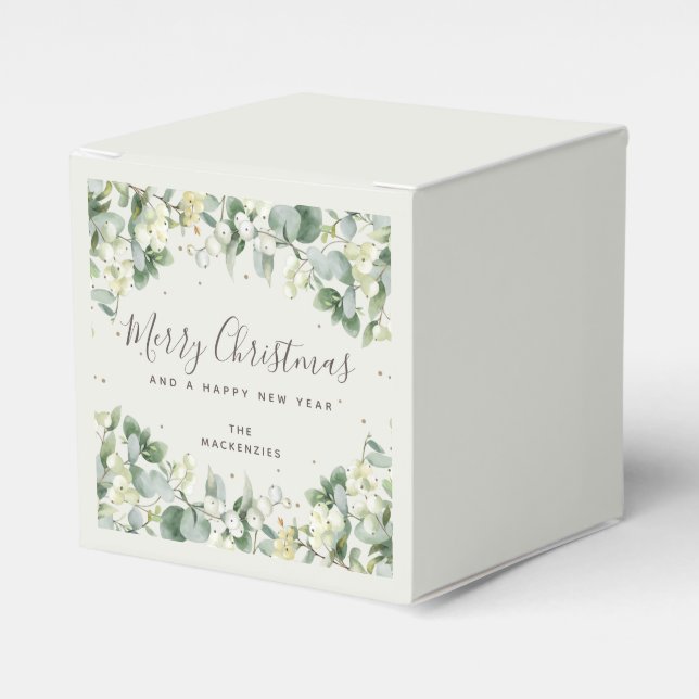 Custom Snowberry + Eucalyptus Christmas Favour Box (Front Side)