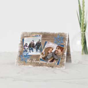 Custom Snowflakes & Barnwood Wooden Planks Pattern Holiday Card