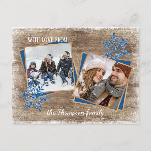 Custom Snowflakes & Barnwood Wooden Planks Pattern Postcard (Front)