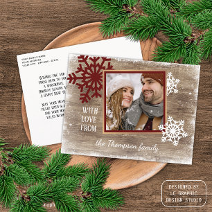 Custom Snowflakes & Barnwood Wooden Planks Pattern Postcard