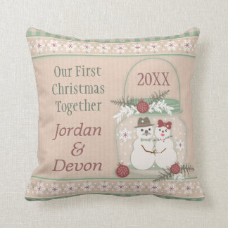 Custom Snowman Couple 1st Christmas Pillow