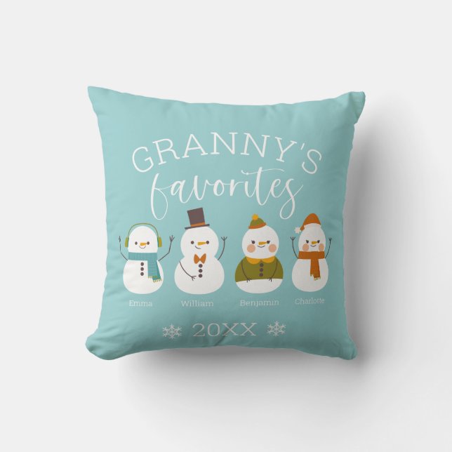 Custom Snowman Family Member Name Throw Pillow (Front)