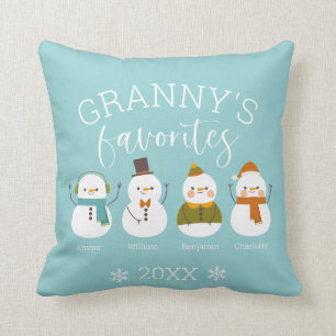 Custom Snowman Family Member Name Throw Pillow