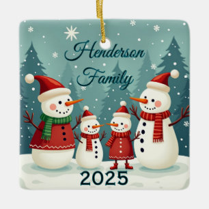 Custom Snowman Family Of Four Ceramic Ornament