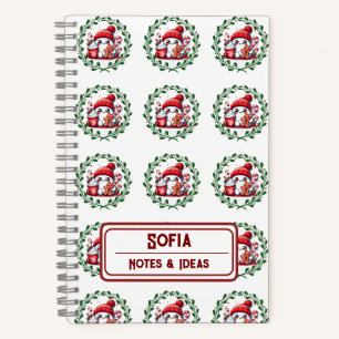 Custom Snowman Pattern Monogram Christmas Notebook
