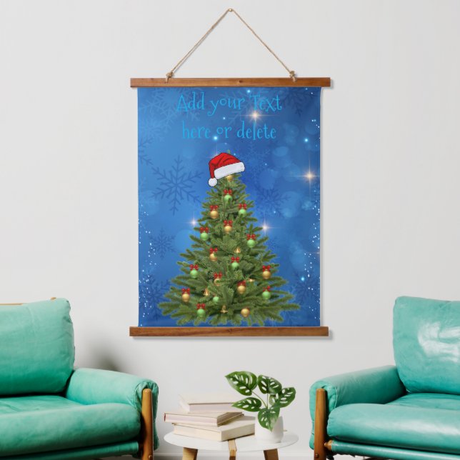Custom Snowy Christmas Tree Wall Tapestry (Living Room)