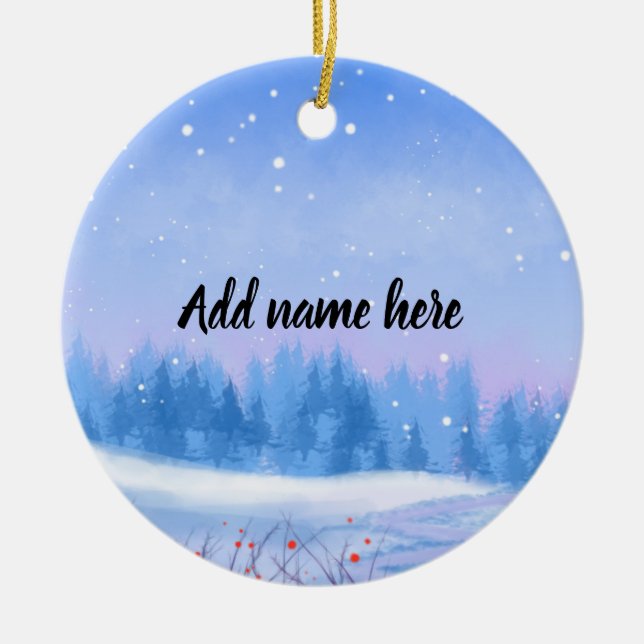 Custom Snowy Landscape Christmas Ornament (Front)