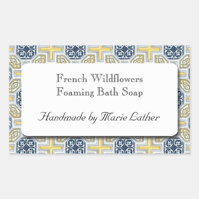 Custom Soap or Craft Yellow Blue Faux Tile Pattern Sticker (Front)