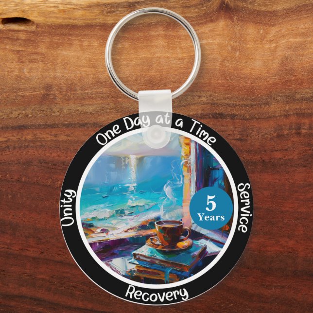 Custom Sobriety Milestone Gift - Ocean Keychain (Front)