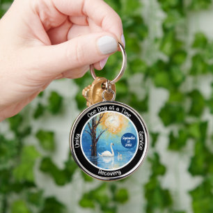 Custom Sobriety Milestone Gift - Swan In Lake Keychain