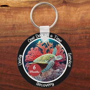 Custom Sobriety Recovery Milestone Gift - Turtle Keychain