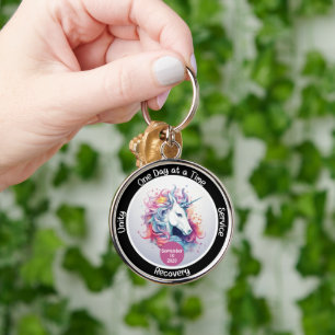 Custom Sobriety Recovery Milestone Gift - Unicorn Keychain