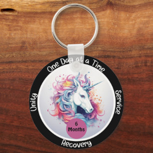 Custom Sobriety Recovery Milestone Gift - Unicorn Keychain