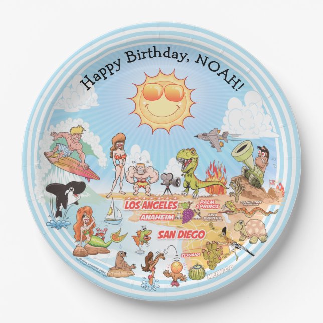 Custom SoCal Birthday Paper Plate (Front)