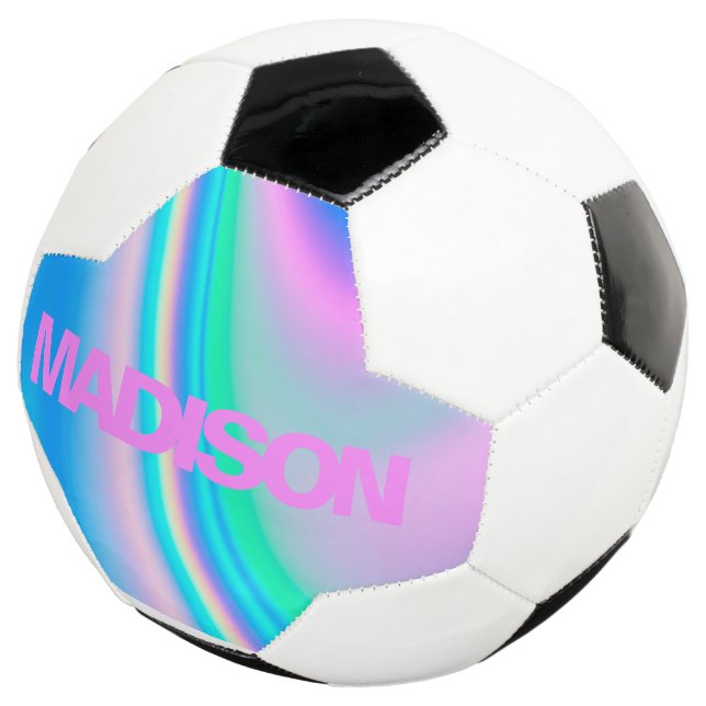 Custom Soccer Balls Name Holographic Girly Unicorn (Three Quarter)