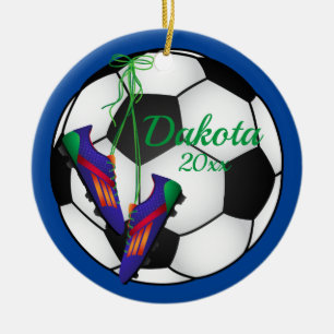 Custom Soccer Christmas Ornament Red - Blue Cleats