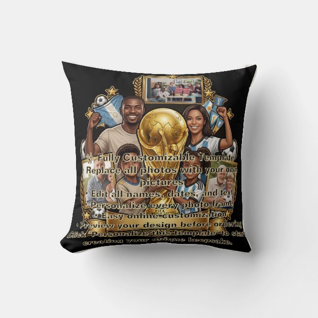 Custom Soccer Dad Photo Collage Gift Throw Pillow (Front)