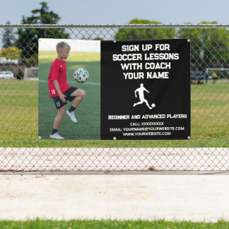 Custom Soccer Football Coaching Class Lesson Black Banner