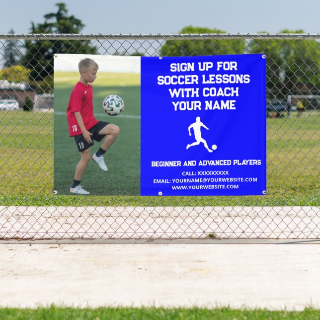 Custom Soccer Football Coaching Class Lessons Blue Banner (Insitu)