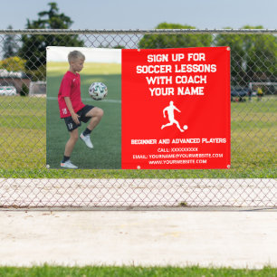 Custom Soccer Football Coaching Class Lessons Red Banner
