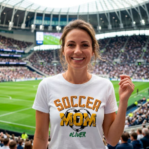 Custom Soccer Mom Yellow Оrange Heart Game Day Fan Tri-Blend Shirt