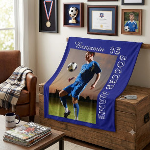 Custom Soccer Photo Blanket Personalized Name Numb