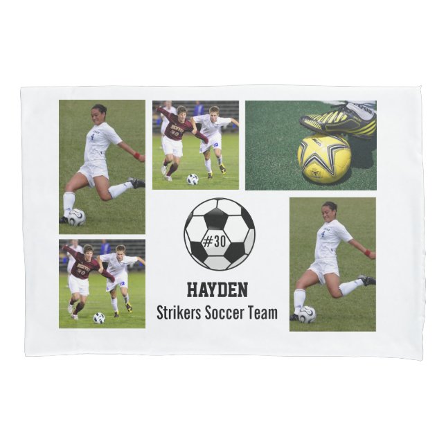 Custom Soccer Photo Collage Name Team Number Pillowcase (Front)