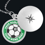 Custom soccer player jersey number team name small locket necklace<br><div class="desc">Custom soccer player jersey number team name small round locket Necklace. Personalized sports gift for soccer player,  fan and coach. Green or custom background colour. Sporty presents for girl,  sister,  daughter,  granddaughter,  mom,  friend,  team mate etc. Available in small,  medium and large size.</div>