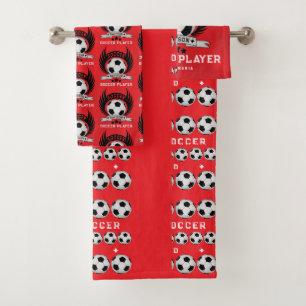 Custom Soccer Sportsman Emblem With Ball And Wings Bath Towel Set