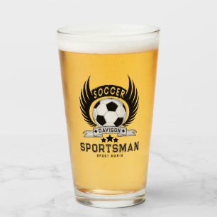 Custom Soccer Sportsman Emblem With Ball And Wings Glass