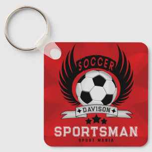 Custom Soccer Sportsman Emblem With Ball And Wings Keychain