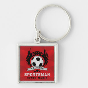 Custom Soccer Sportsman Emblem With Ball And Wings Keychain
