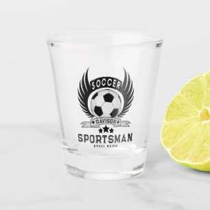 Custom Soccer Sportsman Emblem With Ball And Wings Shot Glass
