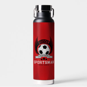 Custom Soccer Sportsman Emblem With Ball And Wings Water Bottle