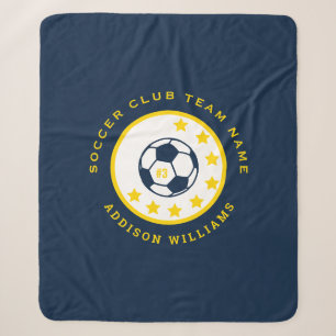 Custom Soccer Team Jersey Number Personalized Navy Sherpa Blanket