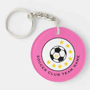 Custom Soccer Team Jersey Number Pink Girl Keychain